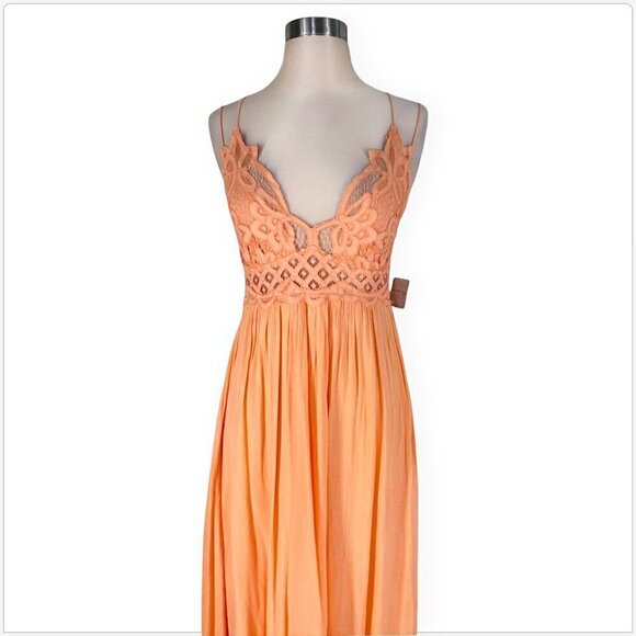 Free People FP One Adella Pretty Peach Lace Maxi Slip Dress Summer NWT NEW M - Picture 6 of 8